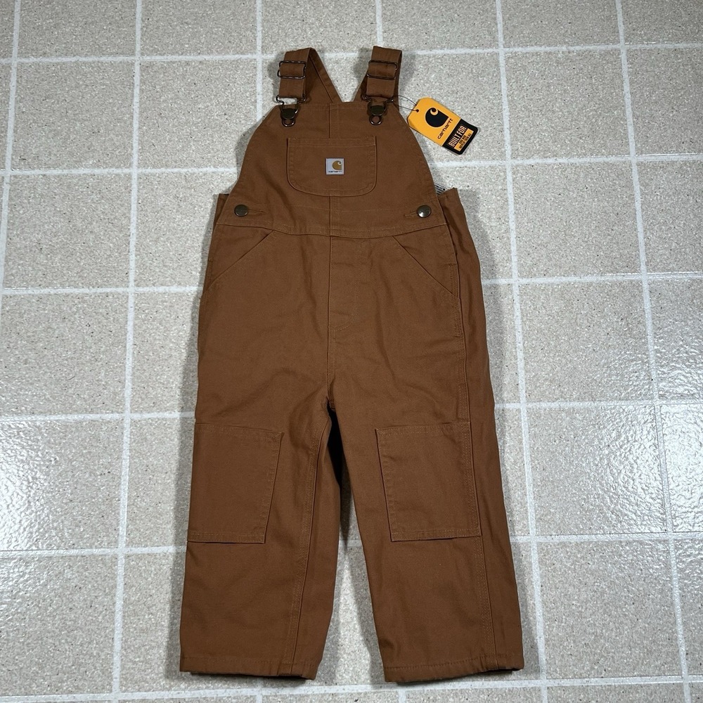 Carhartt Bib Overall  Double Knee Youth Boys Size 2T Tan Canvas Workwear Outdoor
